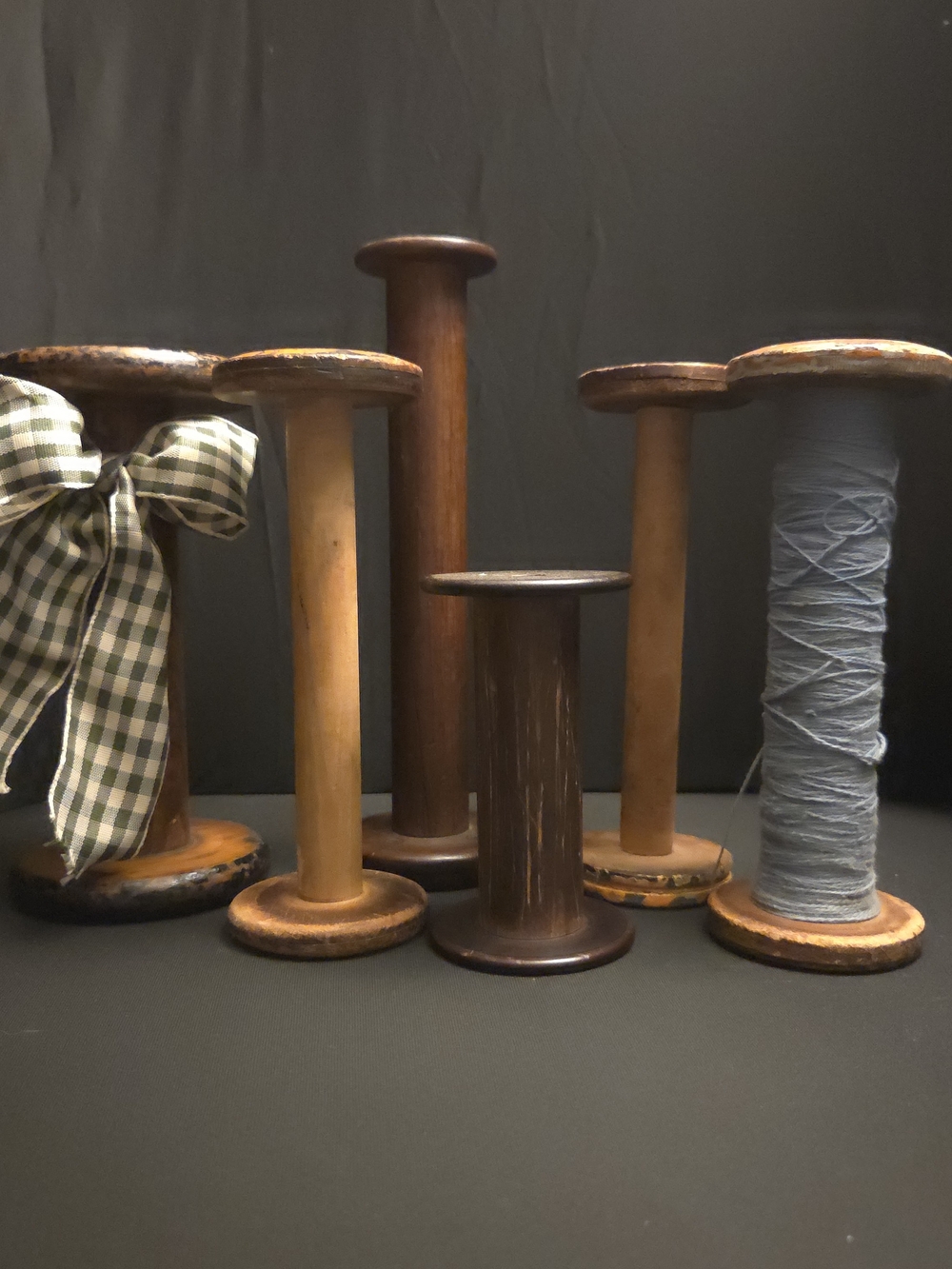 Decorative Vintage Wood Spool Set in Brown and Natural Tones Set Of 6